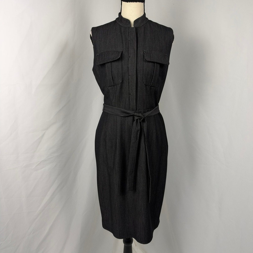 Calvin Klein Black Sleeveless Tie Waist Sheath Dress Womens 4 CD1E1VG9